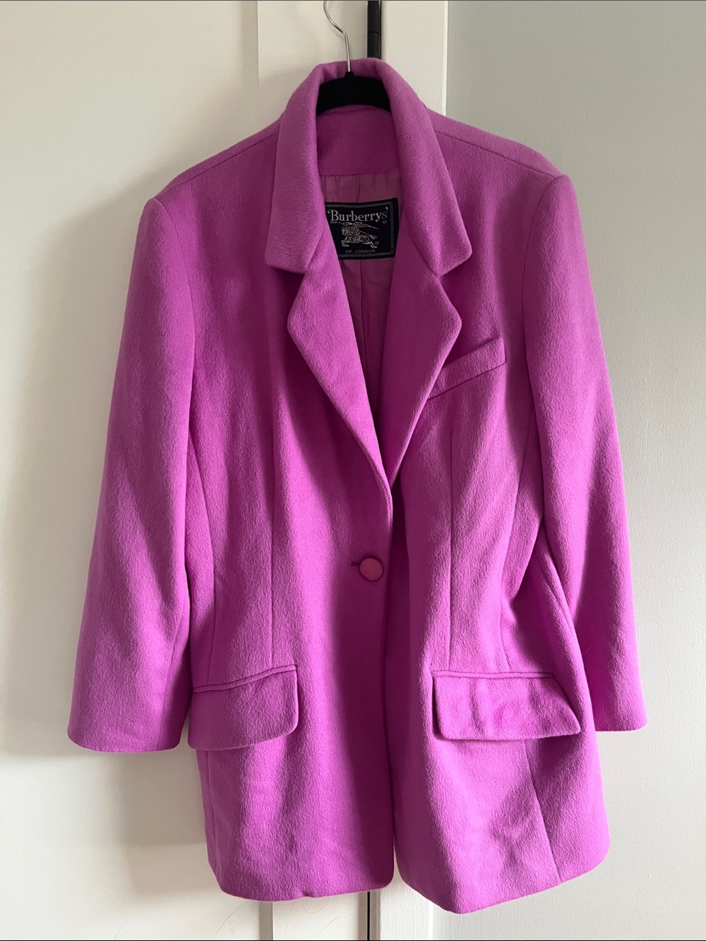 Vintage Burberrys’ Fuchsia Pink Angora Wool Blazer Size 10 Made in USA - Picture 1 of 12